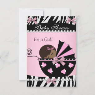 Baby shower Cute Girl Pink Zebra Kaart