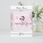  Baby shower Cute Girl  Roze Kaart (Staand voorkant)