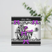 Baby shower Cute Girl Zebra Pram Pearl 3 Kaart (Staand voorkant)