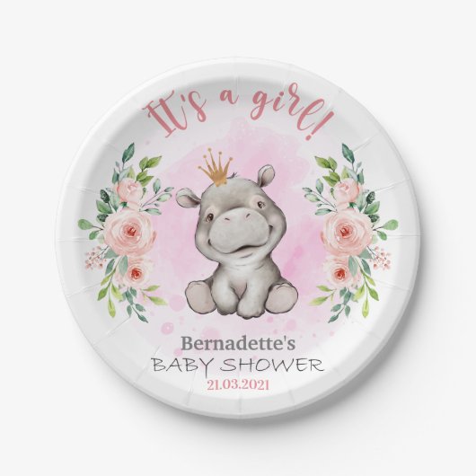 Baby shower Cute Hippo Paper Bord (Voorkant)