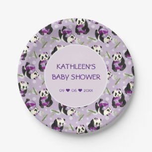 Baby shower Cute Panda Bleek Lila Patroon Papieren Bordje