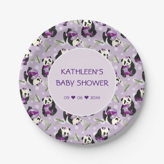 Baby shower Cute Panda Bleek Lila Patroon Papieren Bordje (Voorkant)