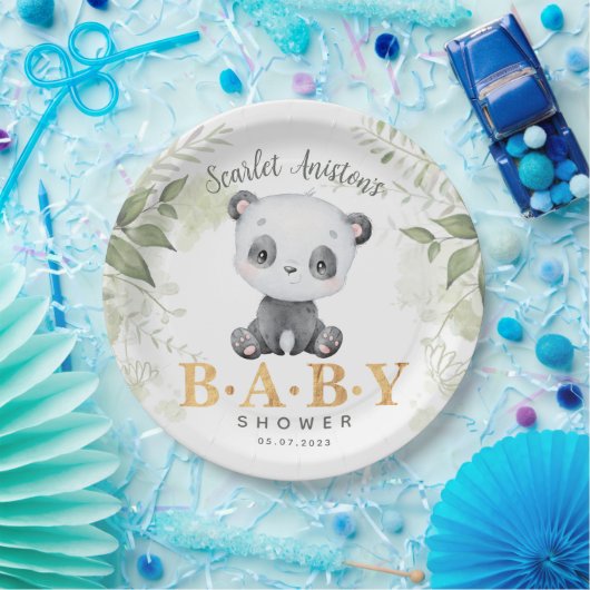 Baby shower Cute Panda Eucalipt Greenery Papieren Bordje (Feest)