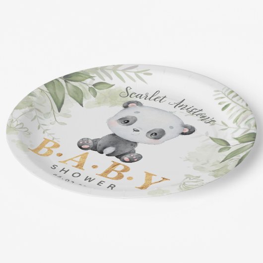 Baby shower Cute Panda Eucalipt Greenery Papieren Bordje (Gekanteld)