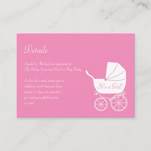  Baby shower Cute Pink Girl Informatiekaartje (Voorkant)