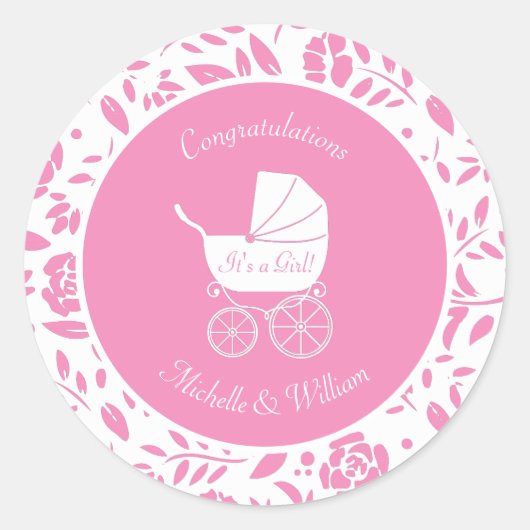Baby shower Cute Pink Girl Ronde Sticker (Voorkant)