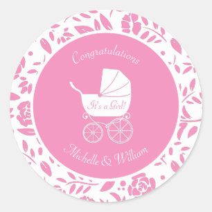  Baby shower Cute Pink Girl Ronde Sticker