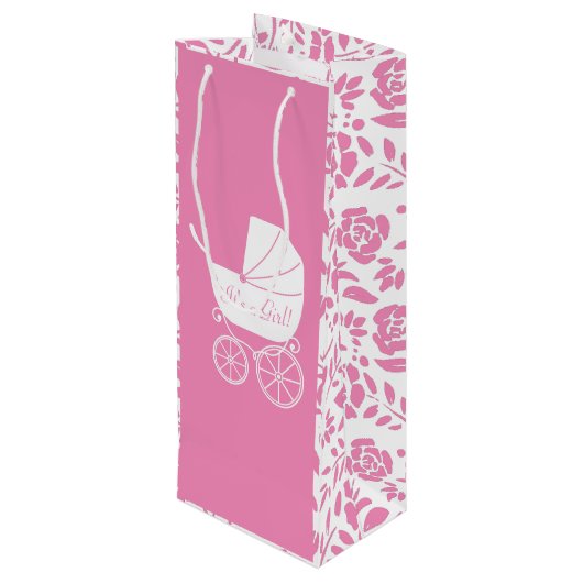  Baby shower Cute Pink Girl Wijn Cadeautas (Achterkant Gekanteld)