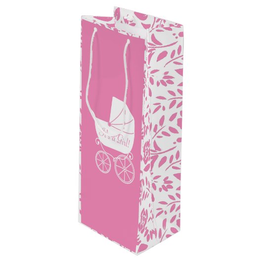  Baby shower Cute Pink Girl Wijn Cadeautas (Voorkant Gekanteld)