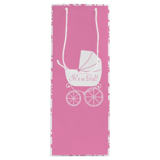  Baby shower Cute Pink Girl Wijn Cadeautas (Voorkant)