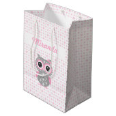 Baby shower Cute Pink Owl Gift Bag Medium Cadeauzakje (Achterkant Gekanteld)