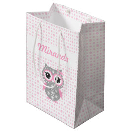 Baby shower Cute Pink Owl Gift Bag Medium Cadeauzakje