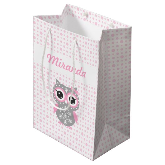 Baby shower Cute Pink Owl Gift Bag Medium Cadeauzakje (Voorkant Gekanteld)