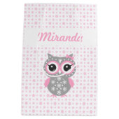 Baby shower Cute Pink Owl Gift Bag Medium Cadeauzakje (Achterkant)