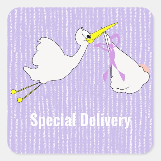 Baby shower Cute Stork Gender Neutral Vierkante Sticker (Voorkant)