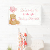 Baby shower Cute Teddy Bear Pink Heart Balloons Spandoek (Insitu)
