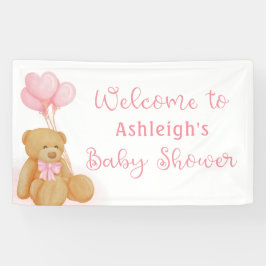 Baby shower Cute Teddy Bear Pink Heart Balloons Spandoek