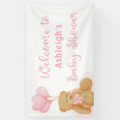 Baby shower Cute Teddy Bear Pink Heart Balloons Spandoek (Verticaal)