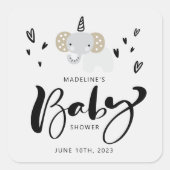Baby Shower | Cute Uni-Elephant Square Sticker (Voorkant)