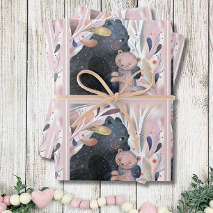 Baby shower Cute Waterverf Woodland Animals Beren Inpakpapier Vel