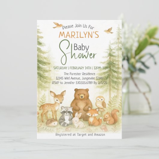 Baby Shower Cute Woodland Baby Animals Kaart (Staand voorkant)