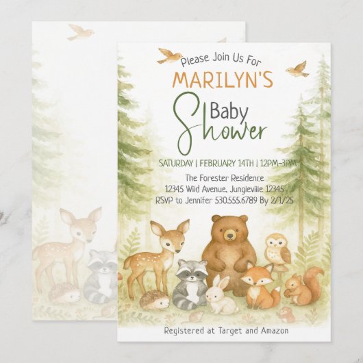 Baby Shower Cute Woodland Baby Animals Kaart (Voorkant / Achterkant)