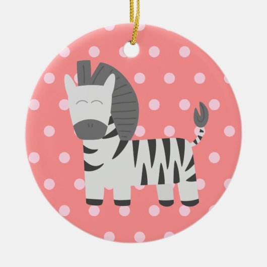 Baby Shower: Cute zebra met roze poka-punten Keramisch Ornament (Voorkant)