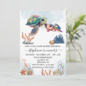 Baby shower Cute Zee Turtle Waterverf Kaart (Staand voorkant)