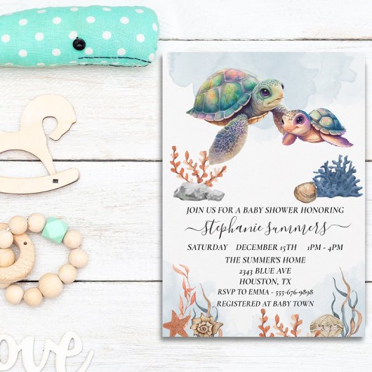 Baby shower Cute Zee Turtle Waterverf Kaart