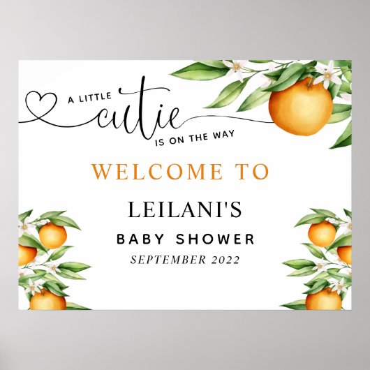 Baby shower Cutie Oranje Waterverf Welkom Poster (Voorkant)