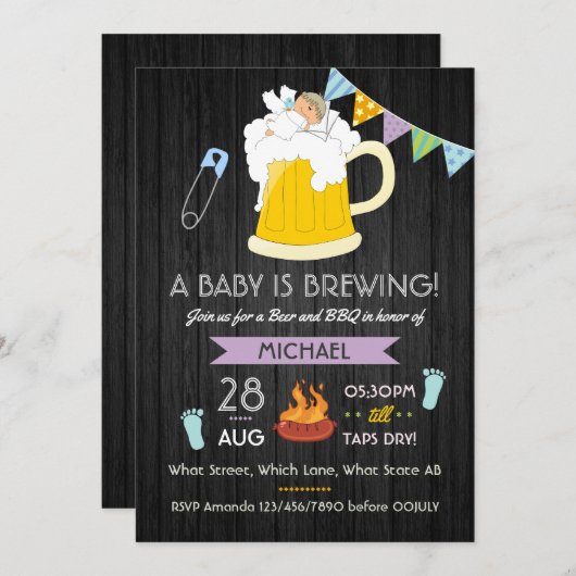 Baby shower Dadchelor Beer en BBQ van mannen Kaart (Voorkant / Achterkant)