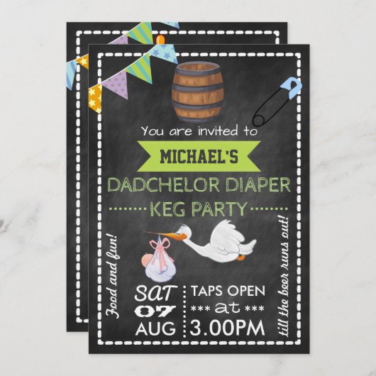 Baby shower Dadchelor Keg Party Chalkboard Kaart (Voorkant / Achterkant)