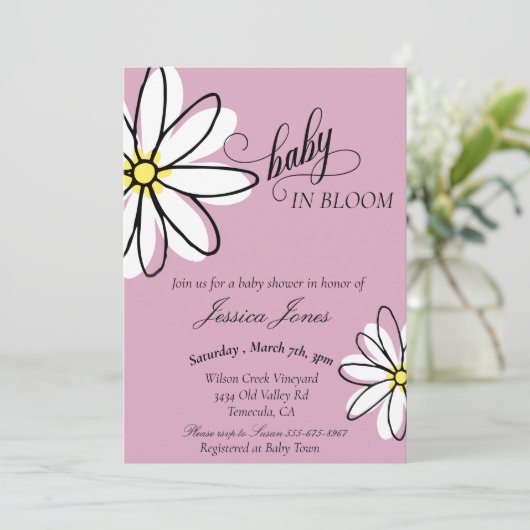 Baby shower Daisy Doodle Baby in Bloom Kaart (Staand voorkant)