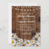 Baby shower Daisy Wood Rustic Lights Bloemen Uitno Kaart (Voorkant)