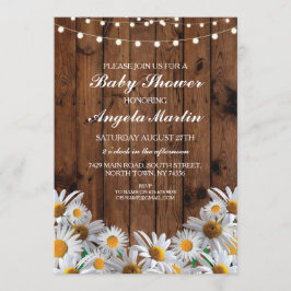 Baby shower Daisy Wood Rustic Lights Bloemen Uitno Kaart