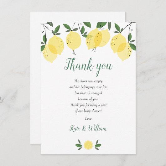 Baby shower Dank je gedicht leemons Bedankkaart (Voorkant / Achterkant)