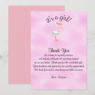 baby shower Dank je, het is een Girl Baby Stork Kaart