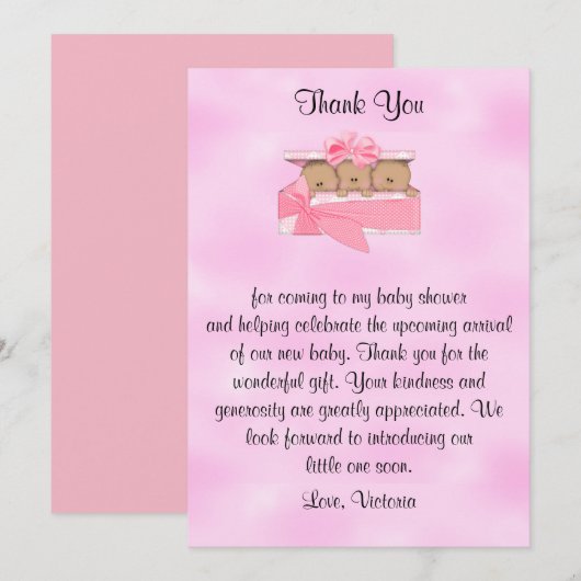 Baby shower Dank je, het is Triplets Girl Kaart (Voorkant / Achterkant)