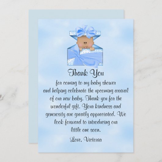 baby shower Dank je, jongen. Kaart (Voorkant / Achterkant)