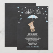 Baby shower Dank je kaart Teddy Bear Blue Cub Boy (Voorkant / Achterkant)