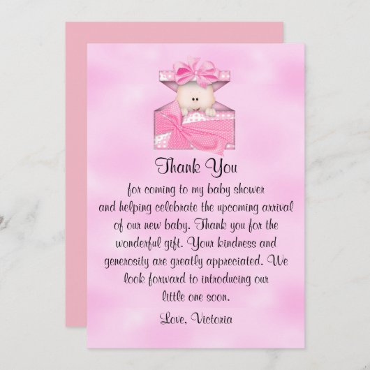Baby shower Dank je, meisje Kaart (Voorkant / Achterkant)