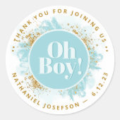 Baby shower Dank je Monogram Waterverf Oh Boy Ronde Sticker (Voorkant)