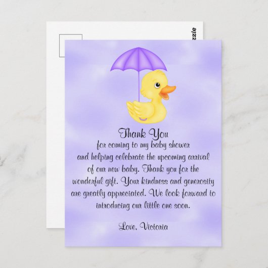 Baby Shower Dank Je Rubber Eend Briefkaart (Voorkant / Achterkant)