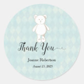 Baby shower Dank je Teddy Bear | Aqua Blue Ronde Sticker (Voorkant)
