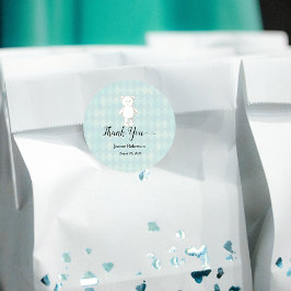 Baby shower Dank je Teddy Bear | Aqua Blue Ronde Sticker
