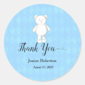 Baby shower Dank je Teddy Bear | Baby Blauw Ronde Sticker (Voorkant)