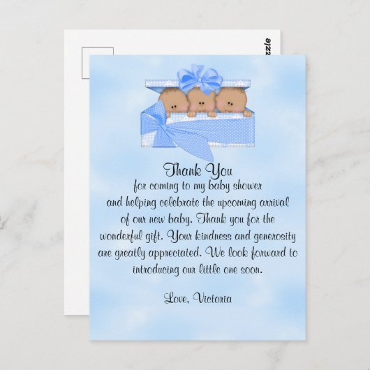 Baby shower Dank je wel, het is Triplets Boy Ethni Briefkaart (Voorkant / Achterkant)
