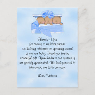 Baby shower Dank je wel. Het is Triplets Boy Ethni Briefkaart