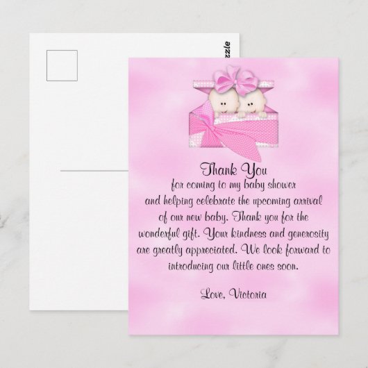 Baby shower Dank je wel, het is Twins Girl Briefkaart (Voorkant / Achterkant)