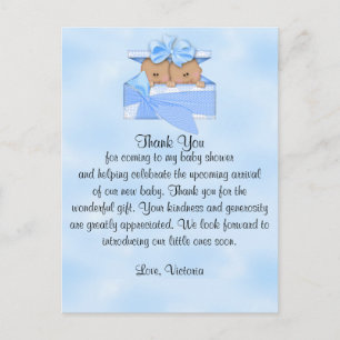 Baby shower Dank je wel, het is Twintig-jongen etn Briefkaart